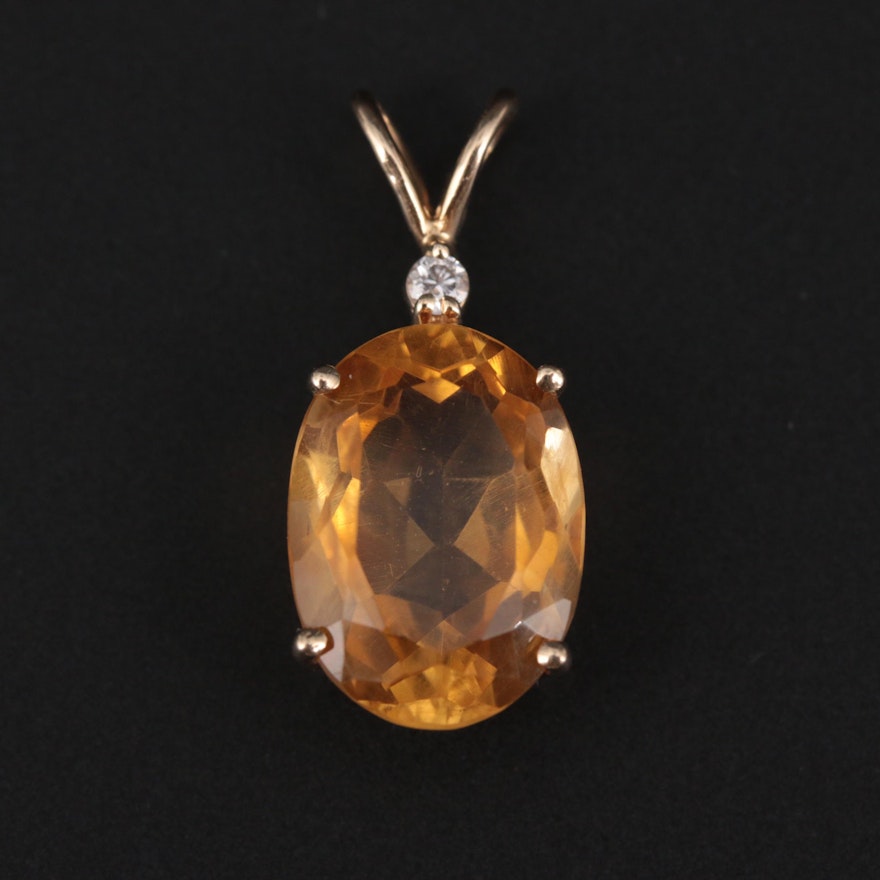 14K Yellow Gold Citrine and Diamond Pendant