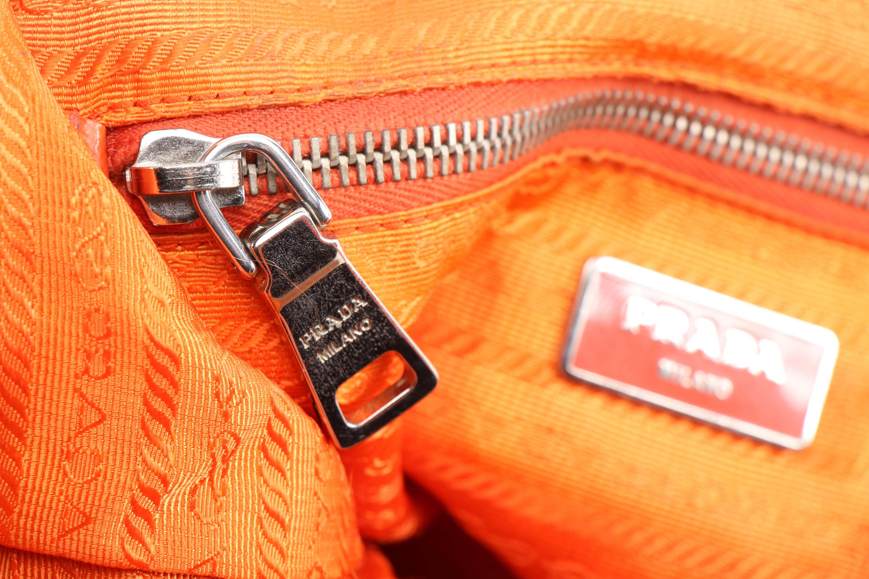 Prada Tessuto Stampato Tote Sac in Orange Striped Cotton and Saffiano Leather