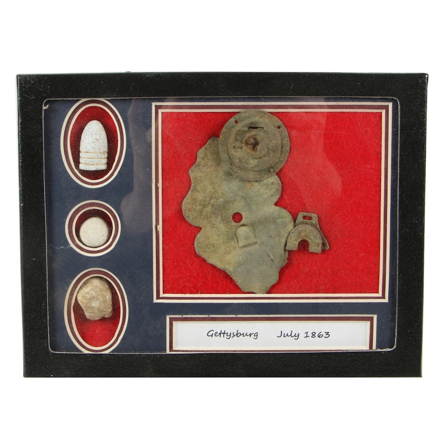 Framed Gettysburg July 1863 Bullets and Metal Fragments