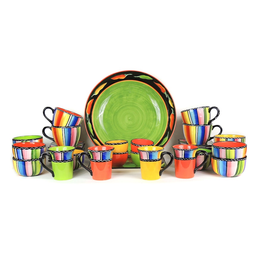 Clay Art "Fiesta" Hand Painted Bowl and Certified International Dinnerware