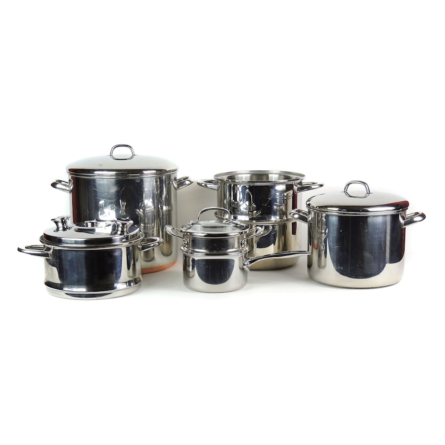 Revere Ware Stainless Steel Stockpot, Food Network Sauce Pan, and Other Pots