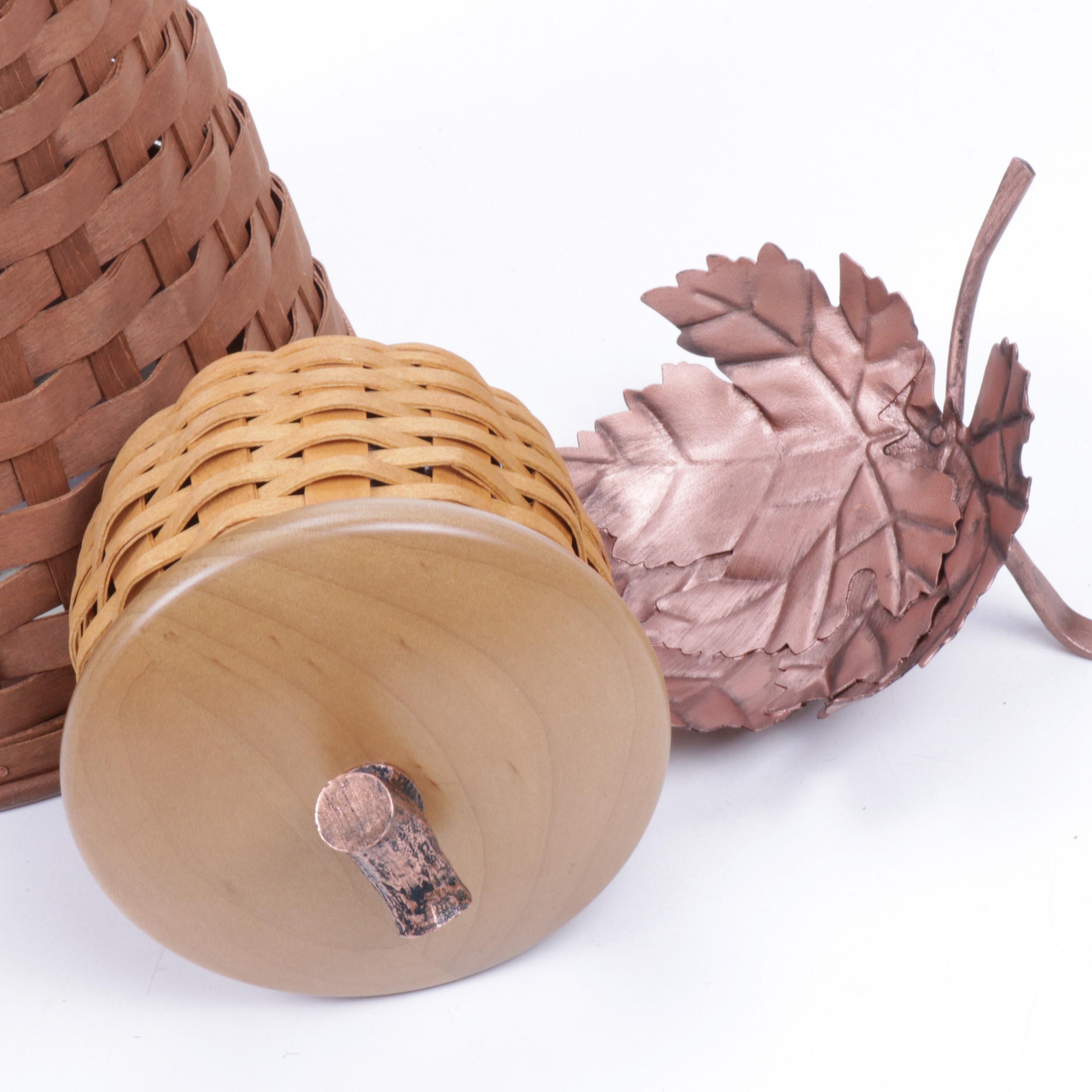 Longaberger Copper Accented Woven Basket Pitcher and Tilted Acorn