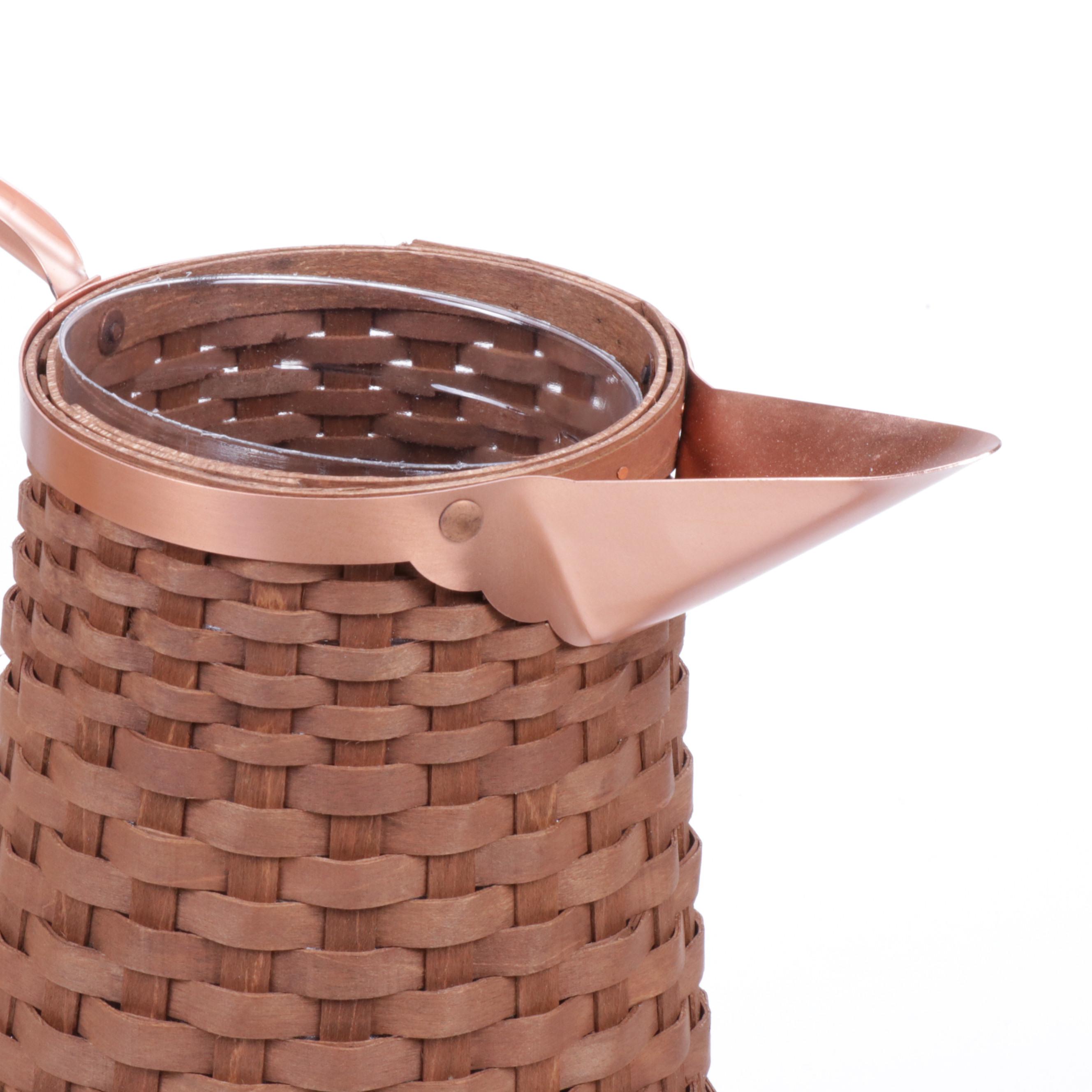 Longaberger Copper Accented Woven Basket Pitcher and Tilted Acorn