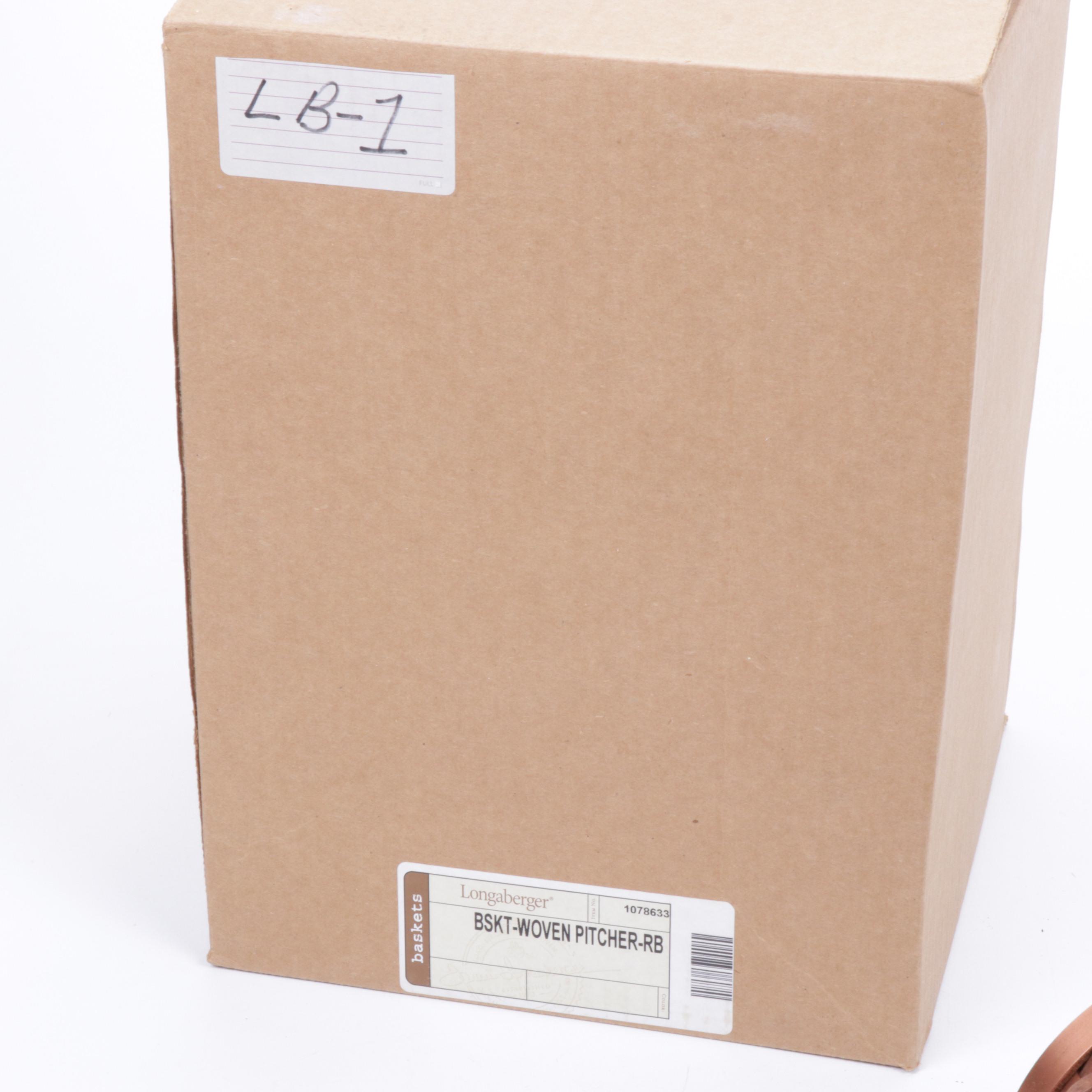 Longaberger Copper Accented Woven Basket Pitcher and Tilted Acorn