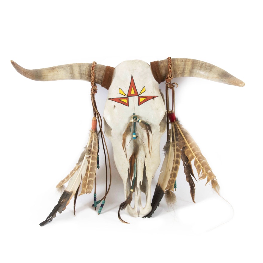 Native American Style Decorated Buffalo Skull