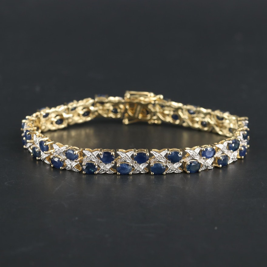 Sterling Silver Sapphire and Diamond Bracelet