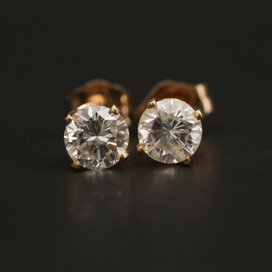 14K Yellow Gold 0.64 CTW Diamond Solitaire Stud Earrings