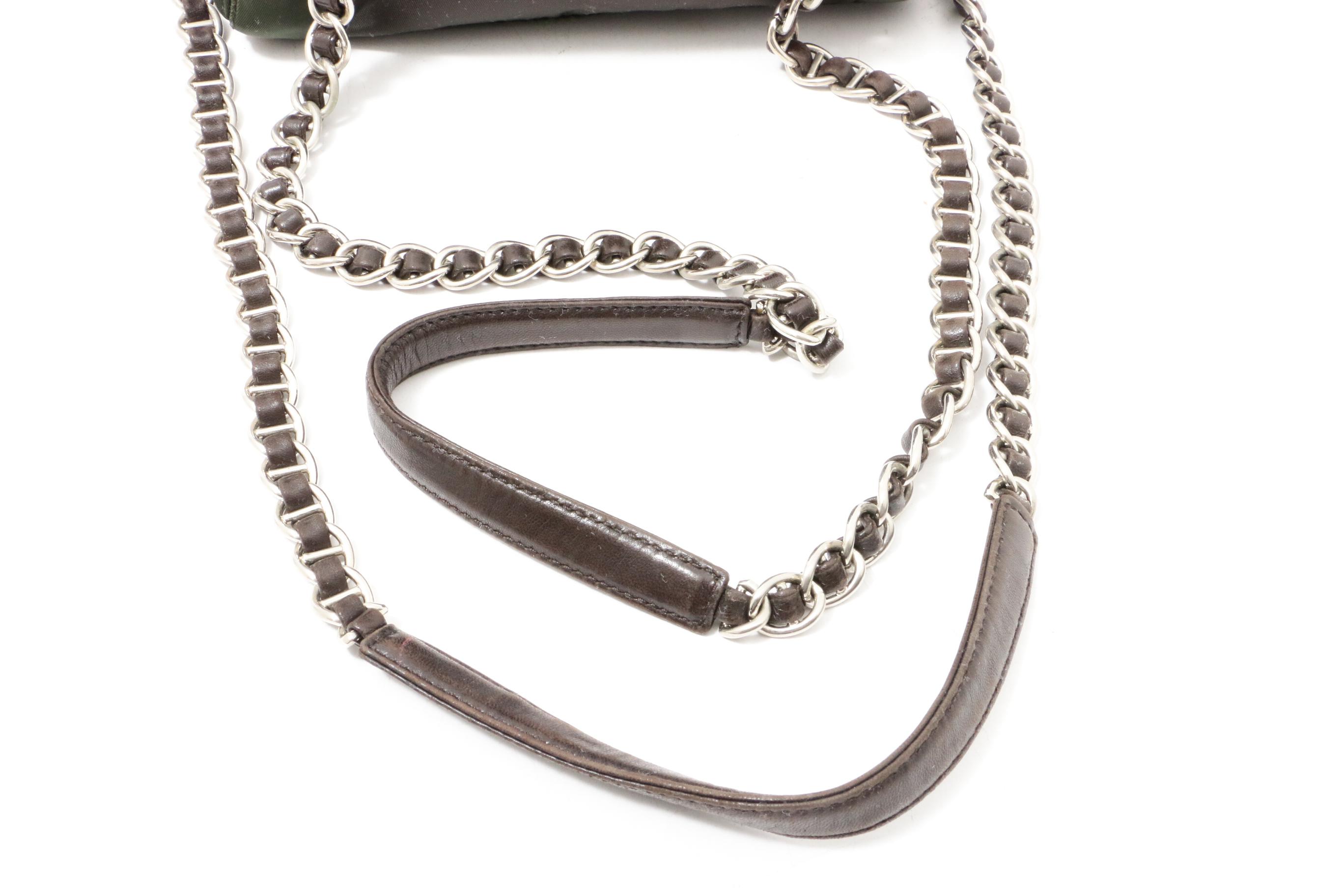 Prada Ebano Tessuto Acciaio Nylon Chain Strap Shoulder Bag