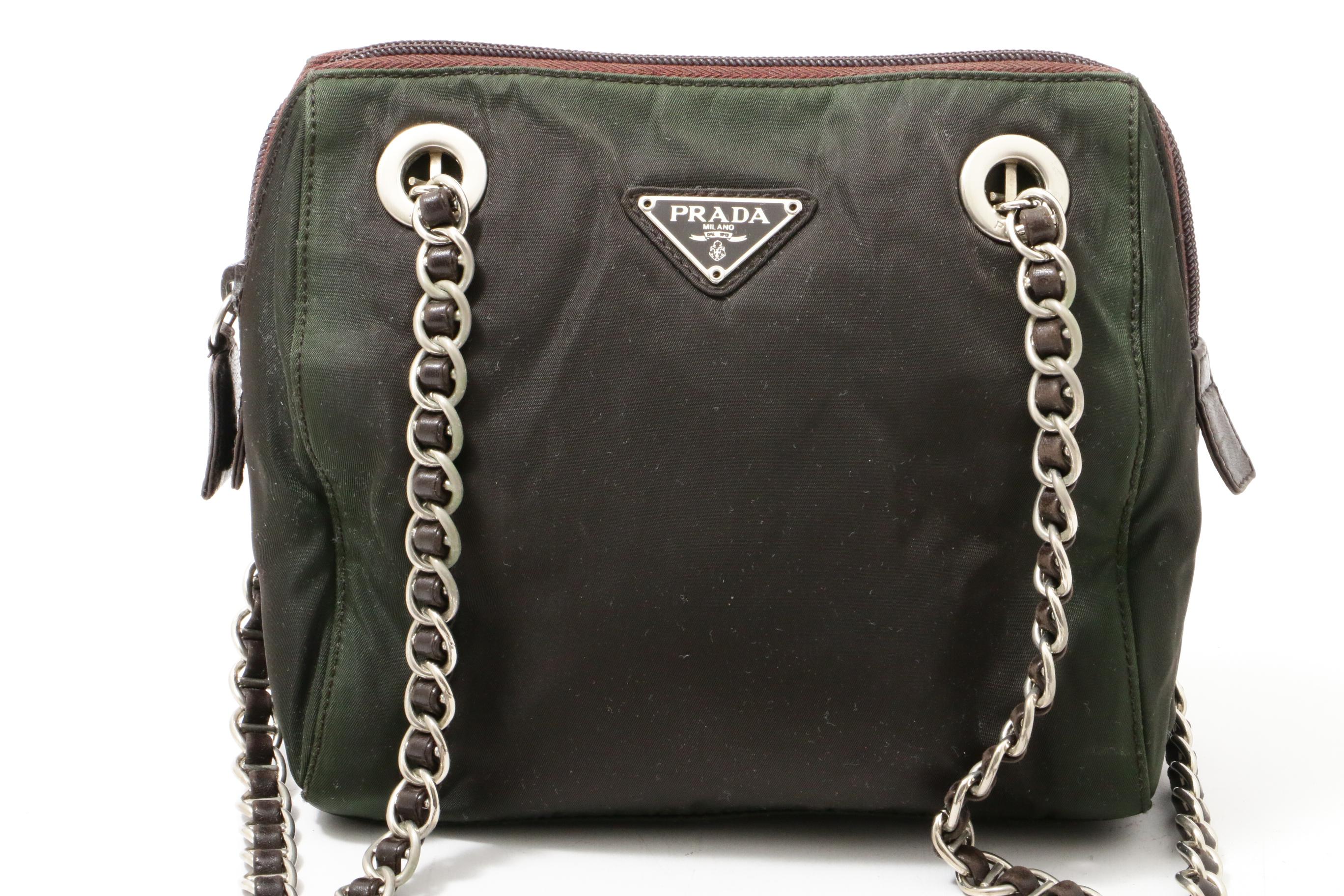 Prada Ebano Tessuto Acciaio Nylon Chain Strap Shoulder Bag