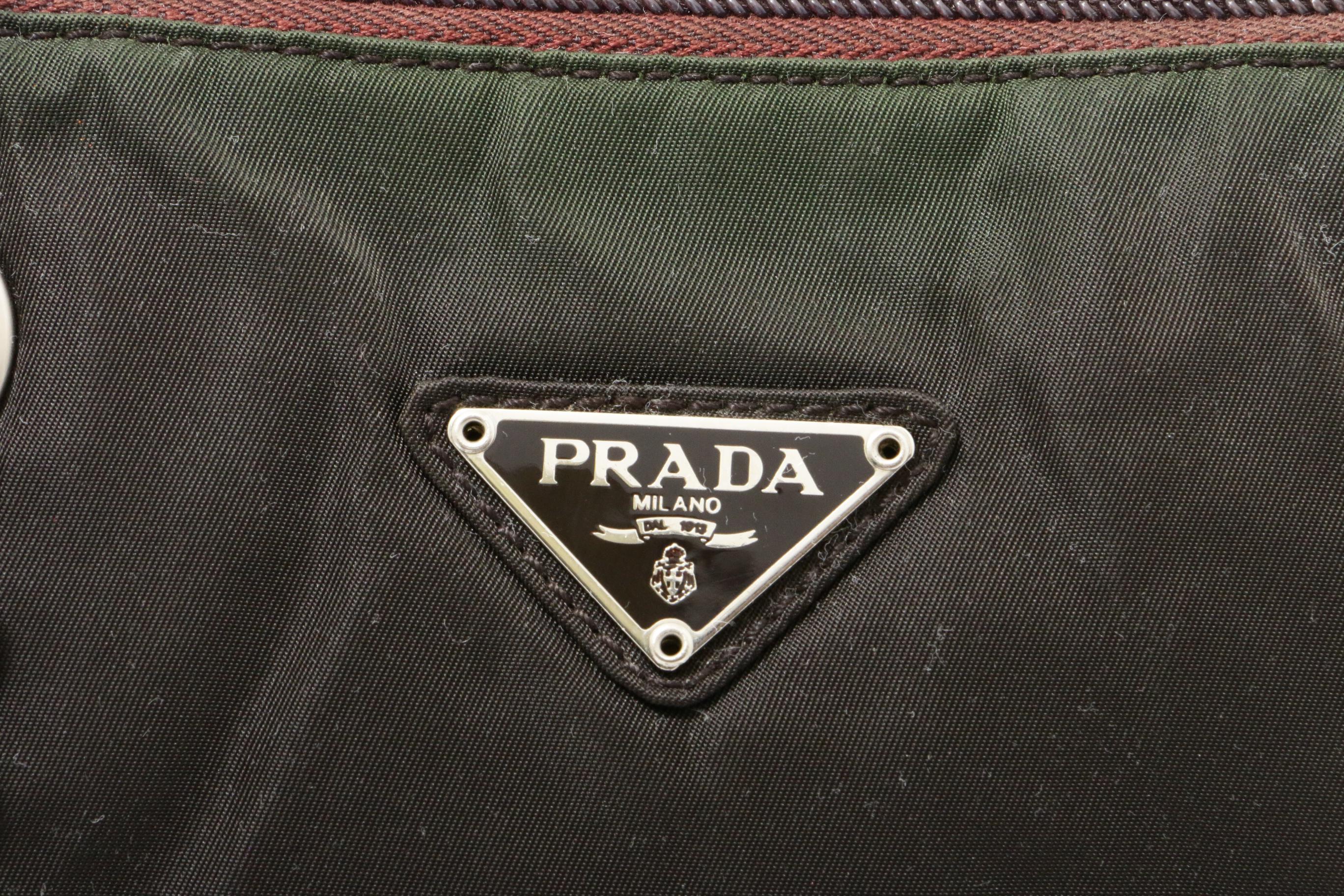 Prada Ebano Tessuto Acciaio Nylon Chain Strap Shoulder Bag