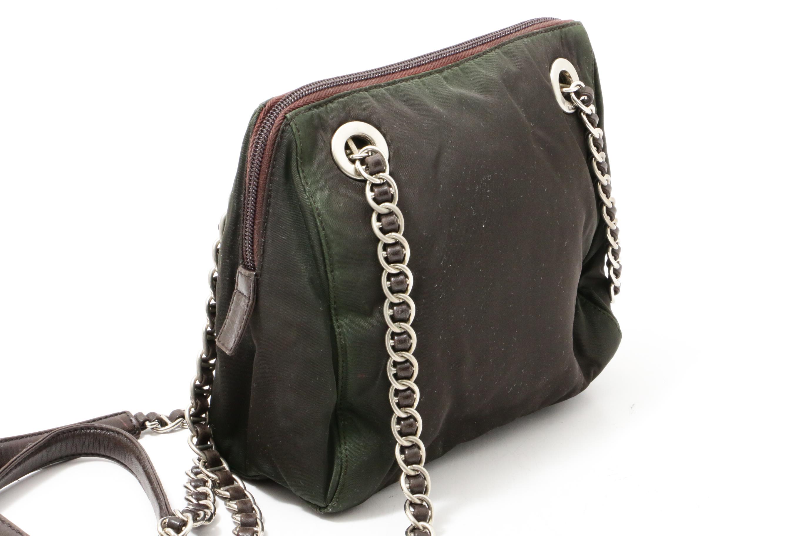 Prada Ebano Tessuto Acciaio Nylon Chain Strap Shoulder Bag
