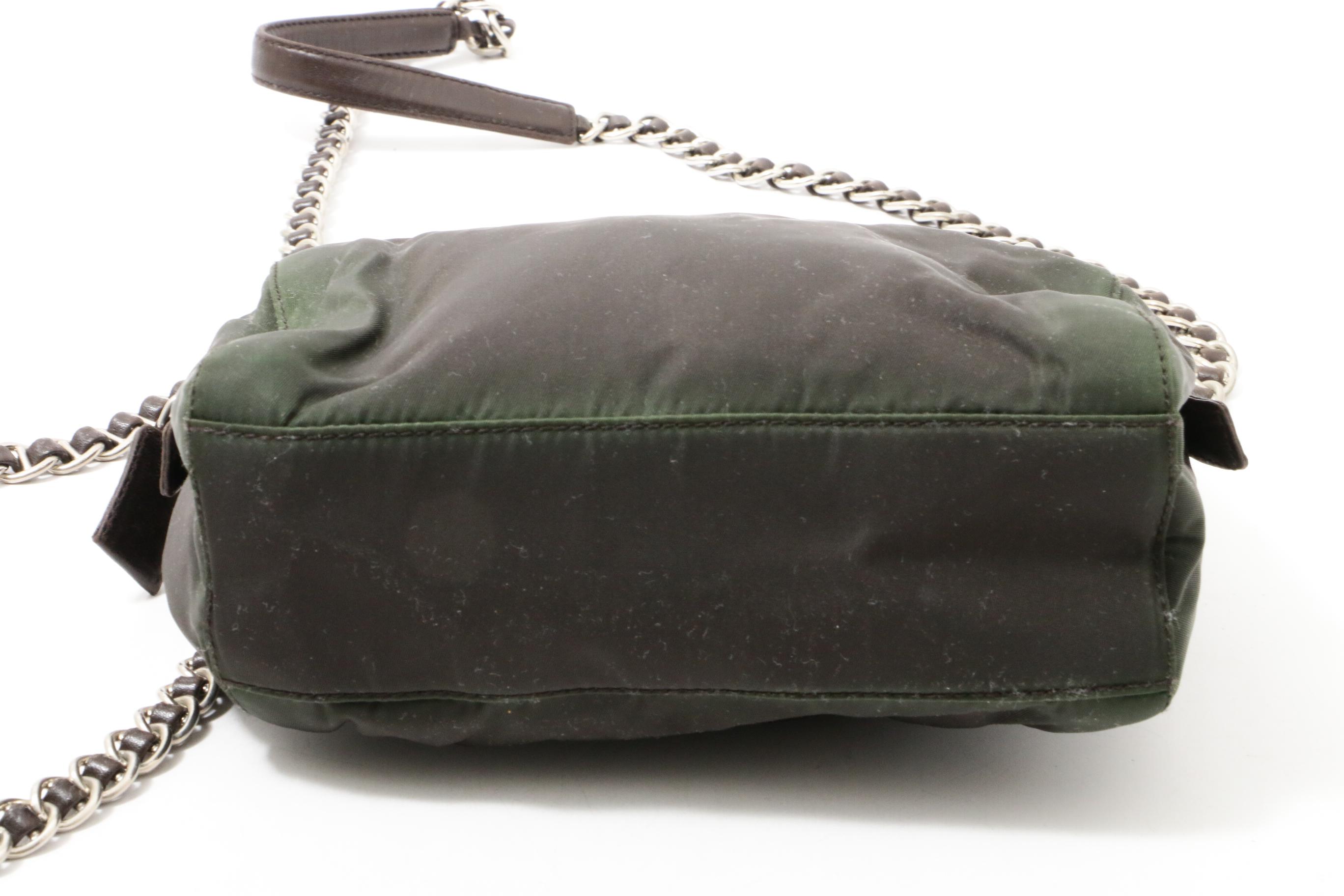 Prada Ebano Tessuto Acciaio Nylon Chain Strap Shoulder Bag