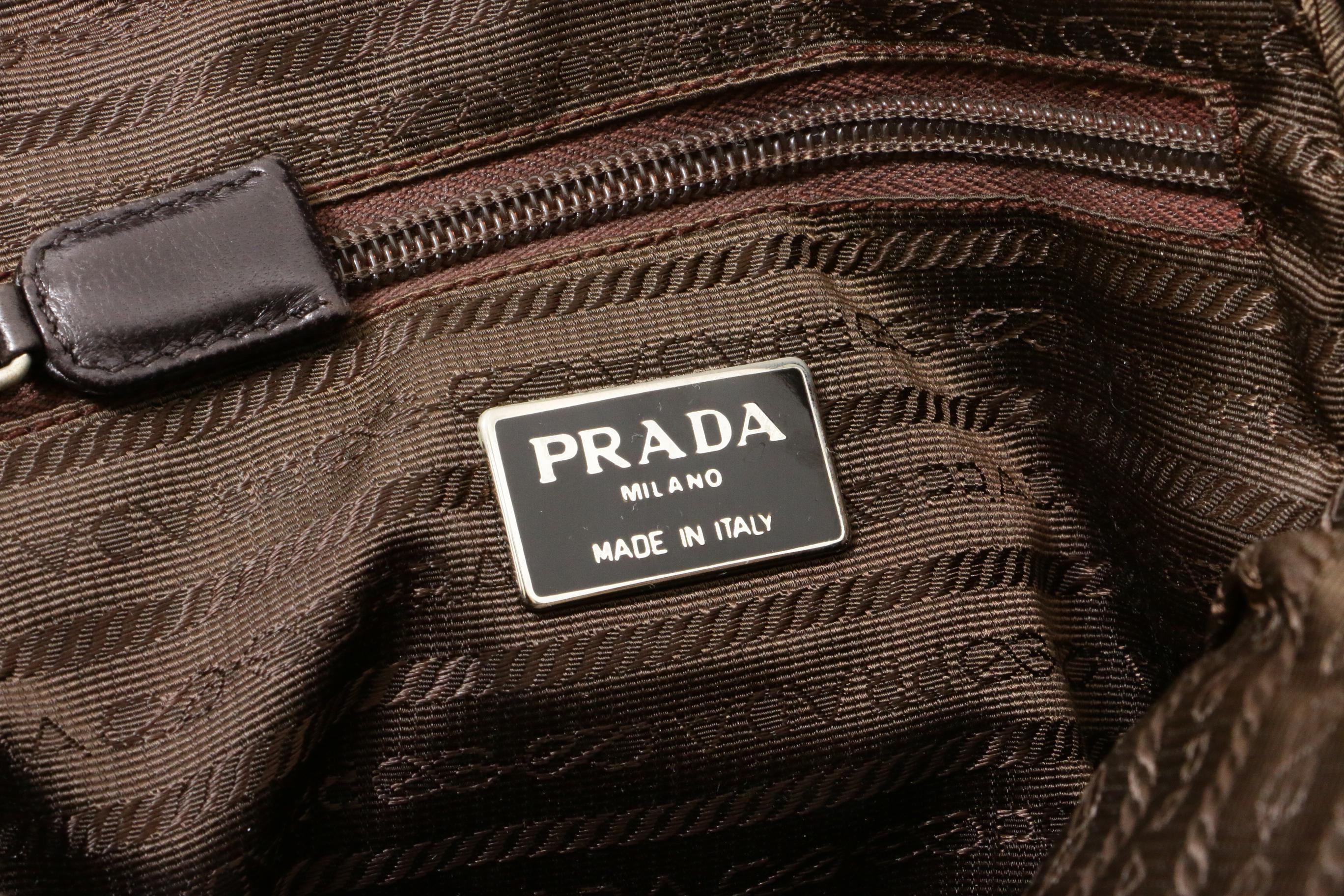 Prada Ebano Tessuto Acciaio Nylon Chain Strap Shoulder Bag