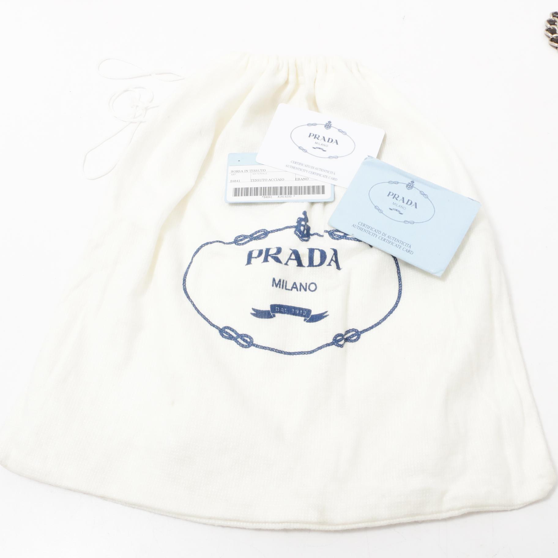 Prada Ebano Tessuto Acciaio Nylon Chain Strap Shoulder Bag