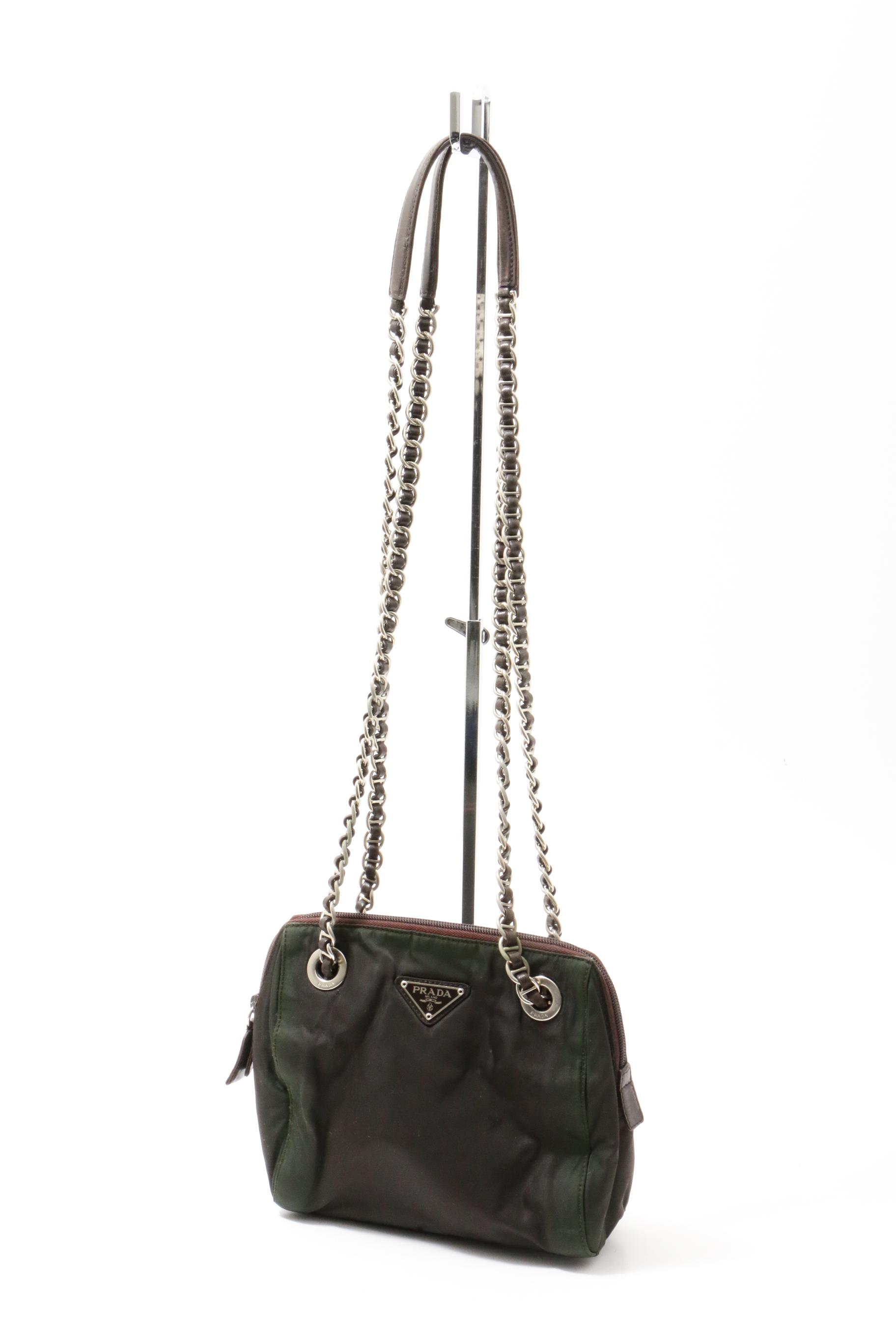 Prada Ebano Tessuto Acciaio Nylon Chain Strap Shoulder Bag