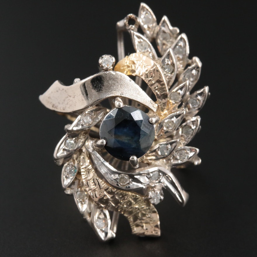 Vintage 10K White Gold and Sapphire and Diamond Ring