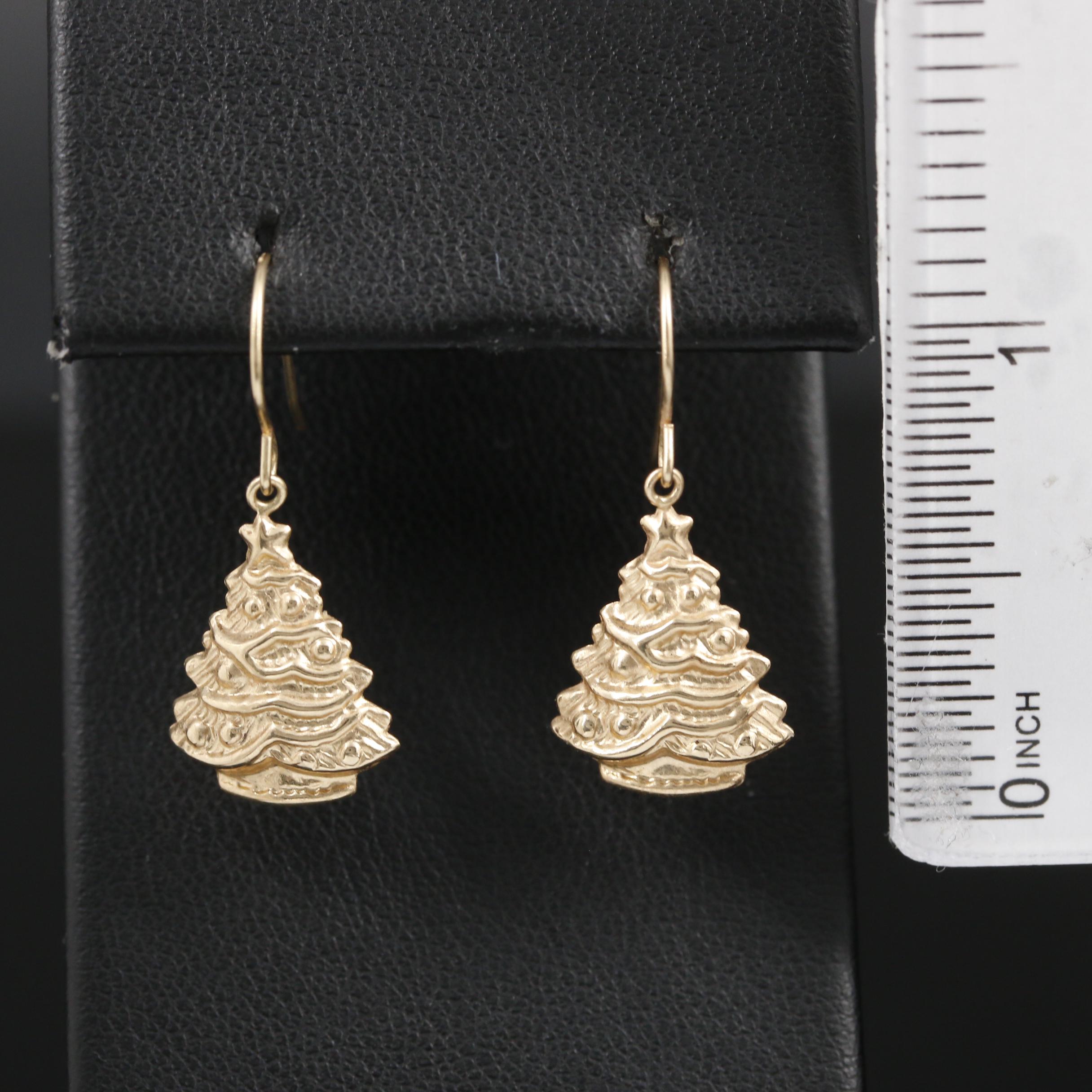 14K Yellow Gold Christmas Tree Earrings