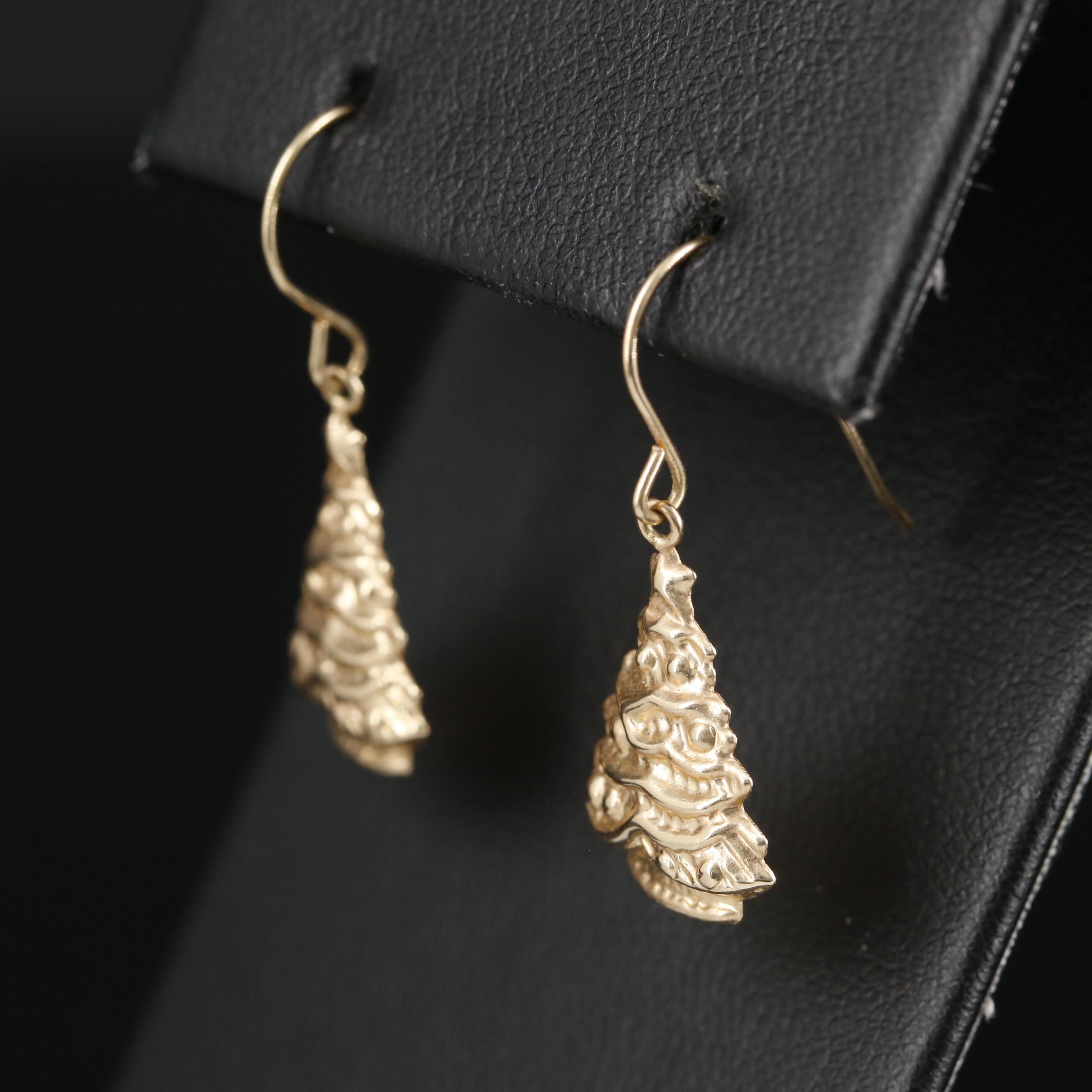 14K Yellow Gold Christmas Tree Earrings