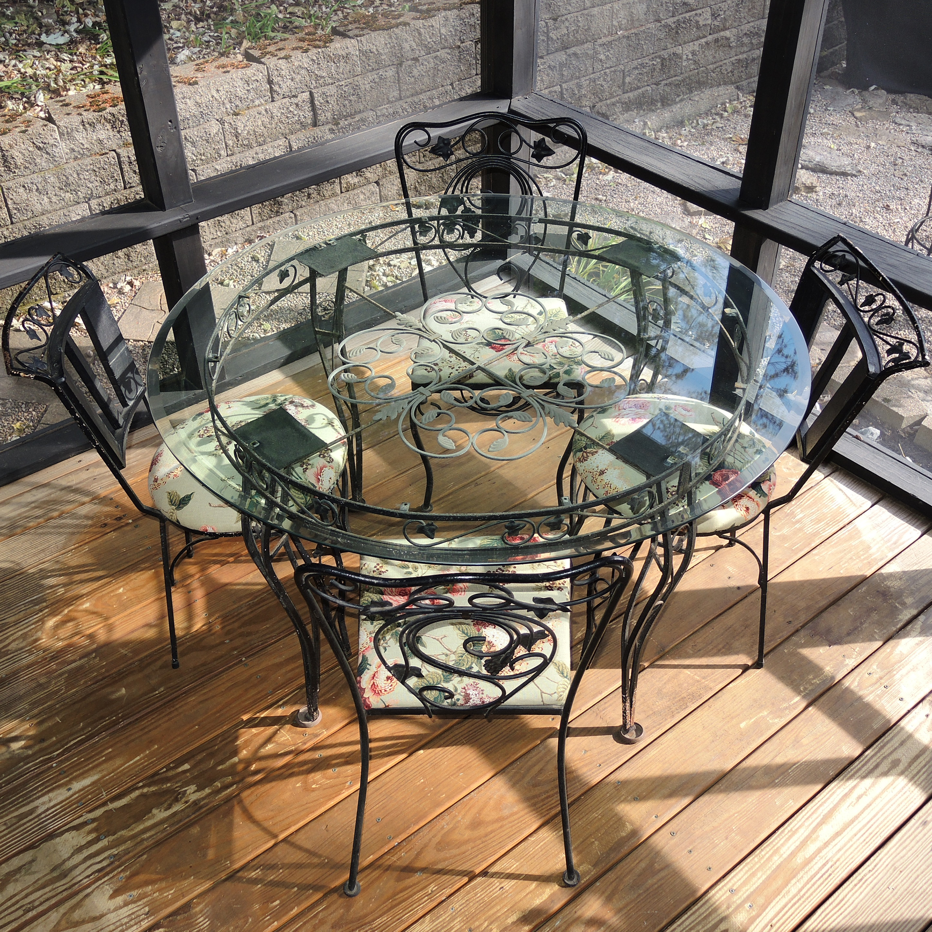 Wrought Iron Glass Top Dining Table Set