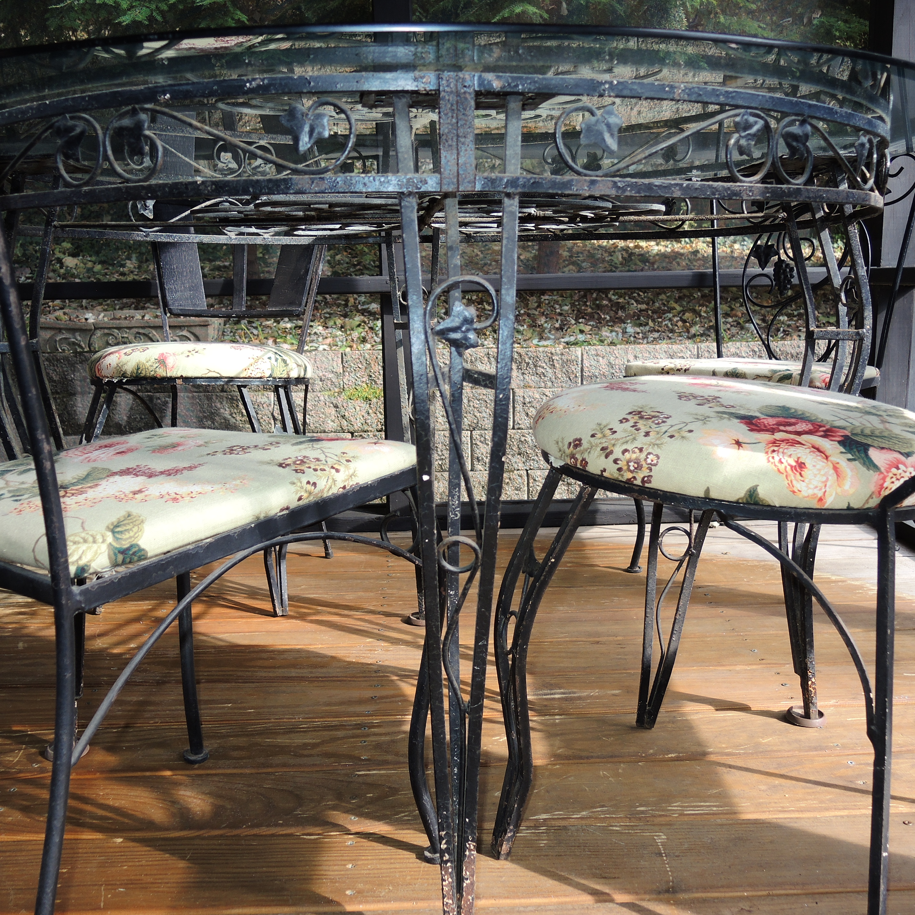 Wrought Iron Glass Top Dining Table Set