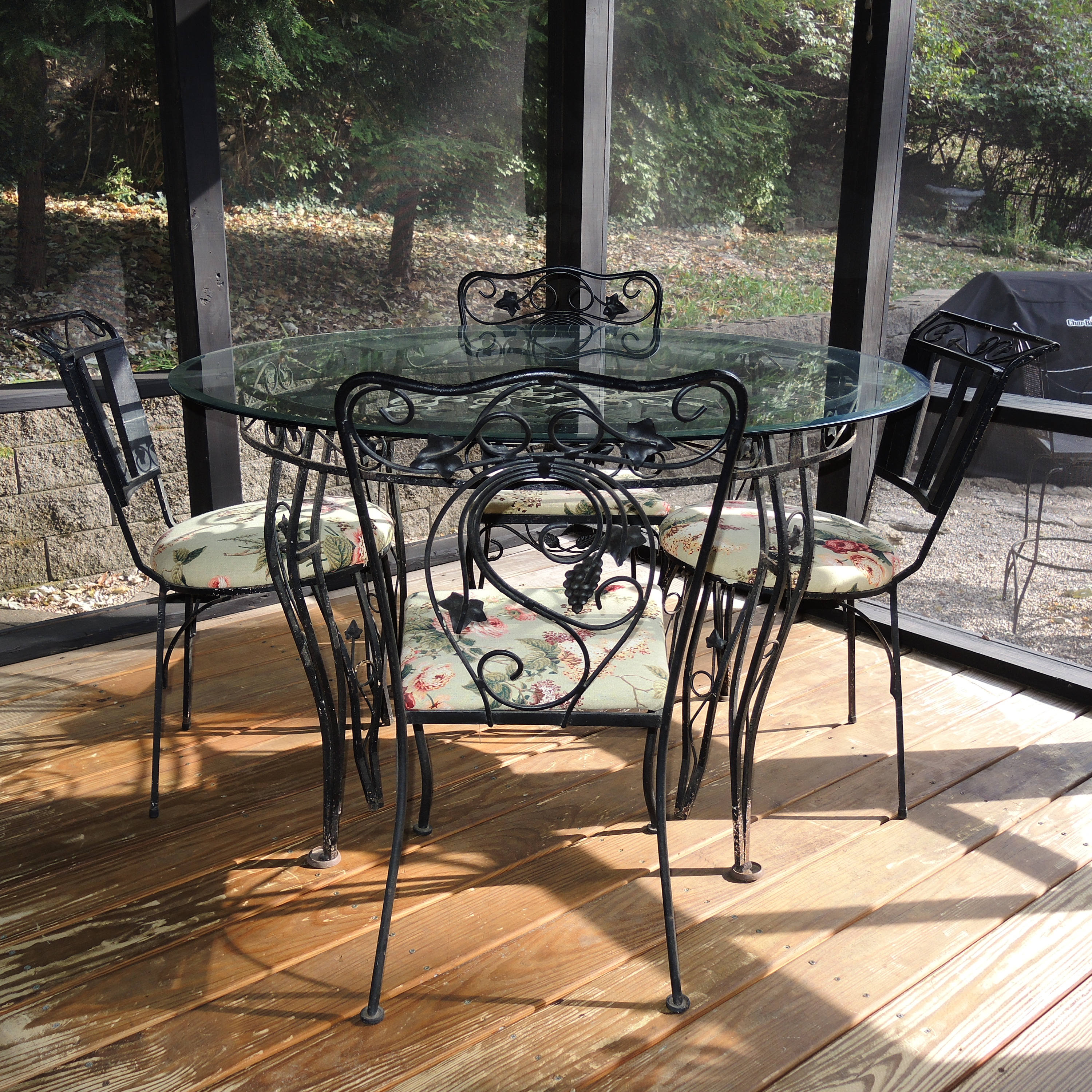 Wrought Iron Glass Top Dining Table Set