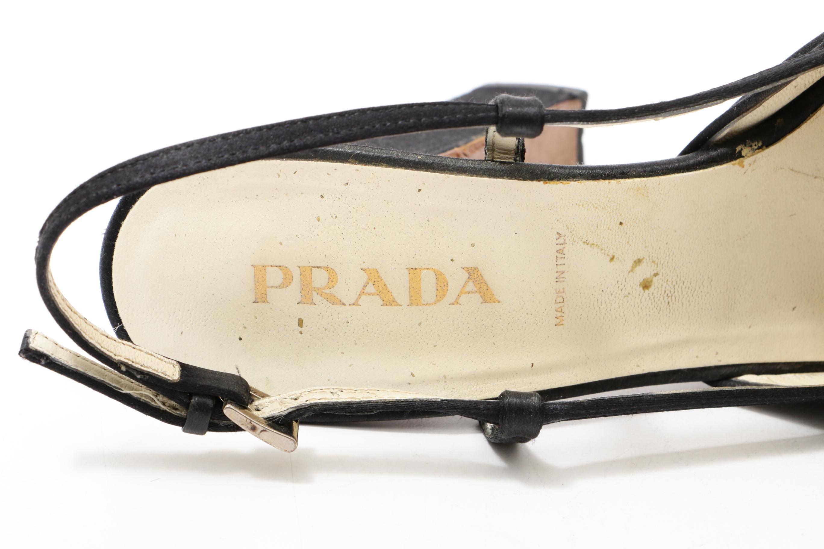 Prada Black Satin Platform Block Heel Loafer Sandals
