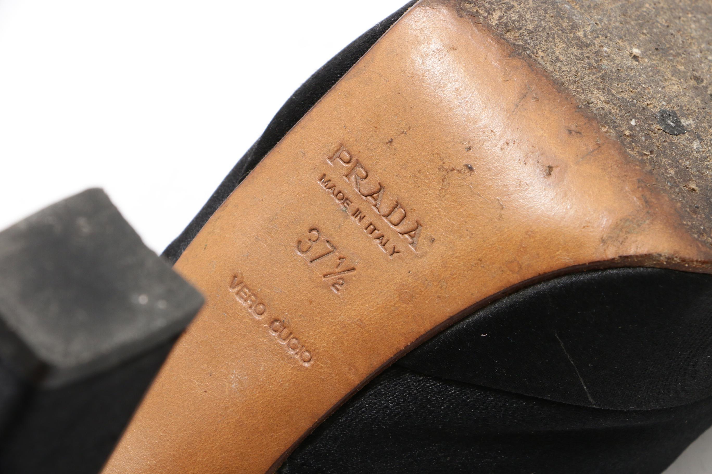 Prada Black Satin Platform Block Heel Loafer Sandals