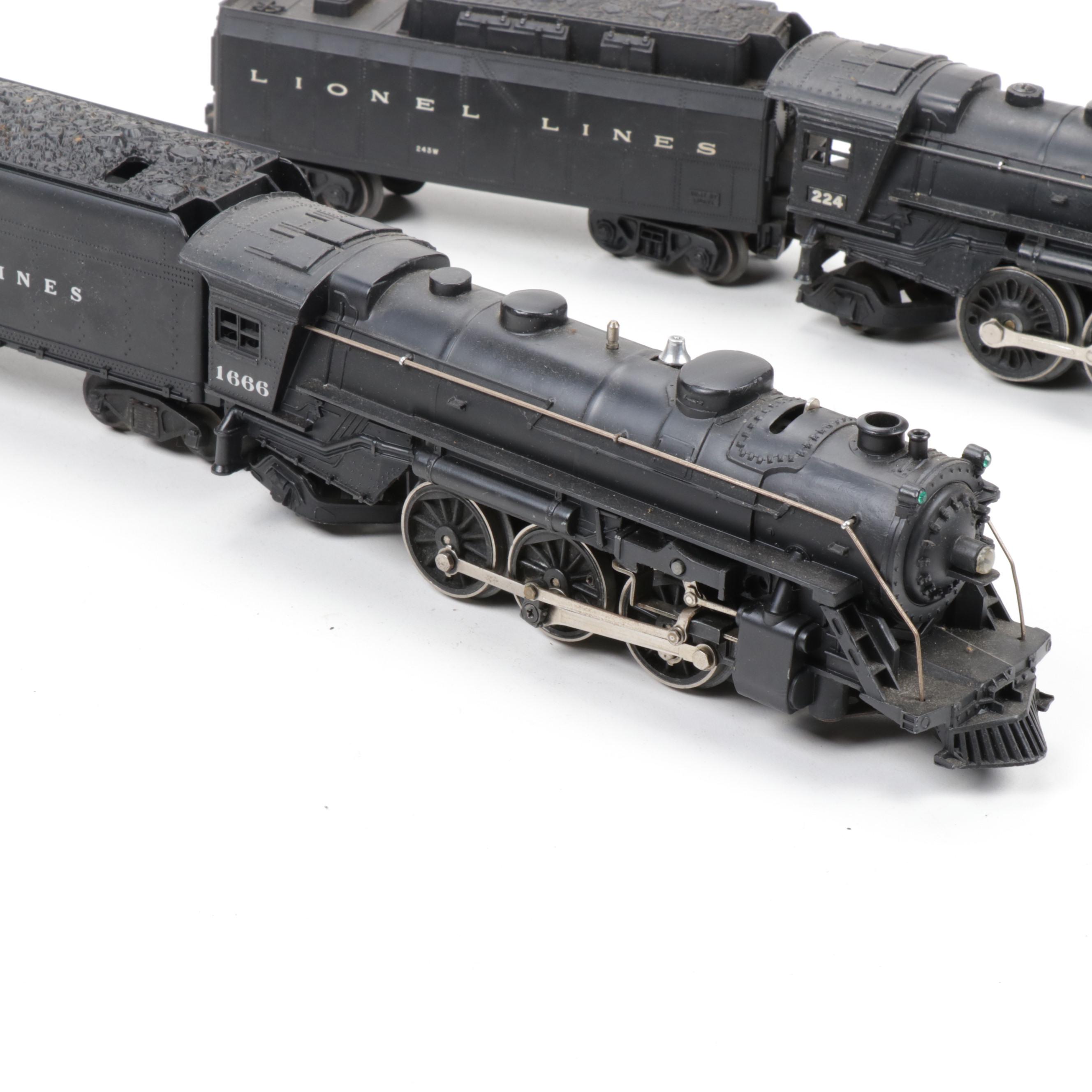Lionel O-Scale 224 and 1666 Steam Locomotives with Tenders,1940s