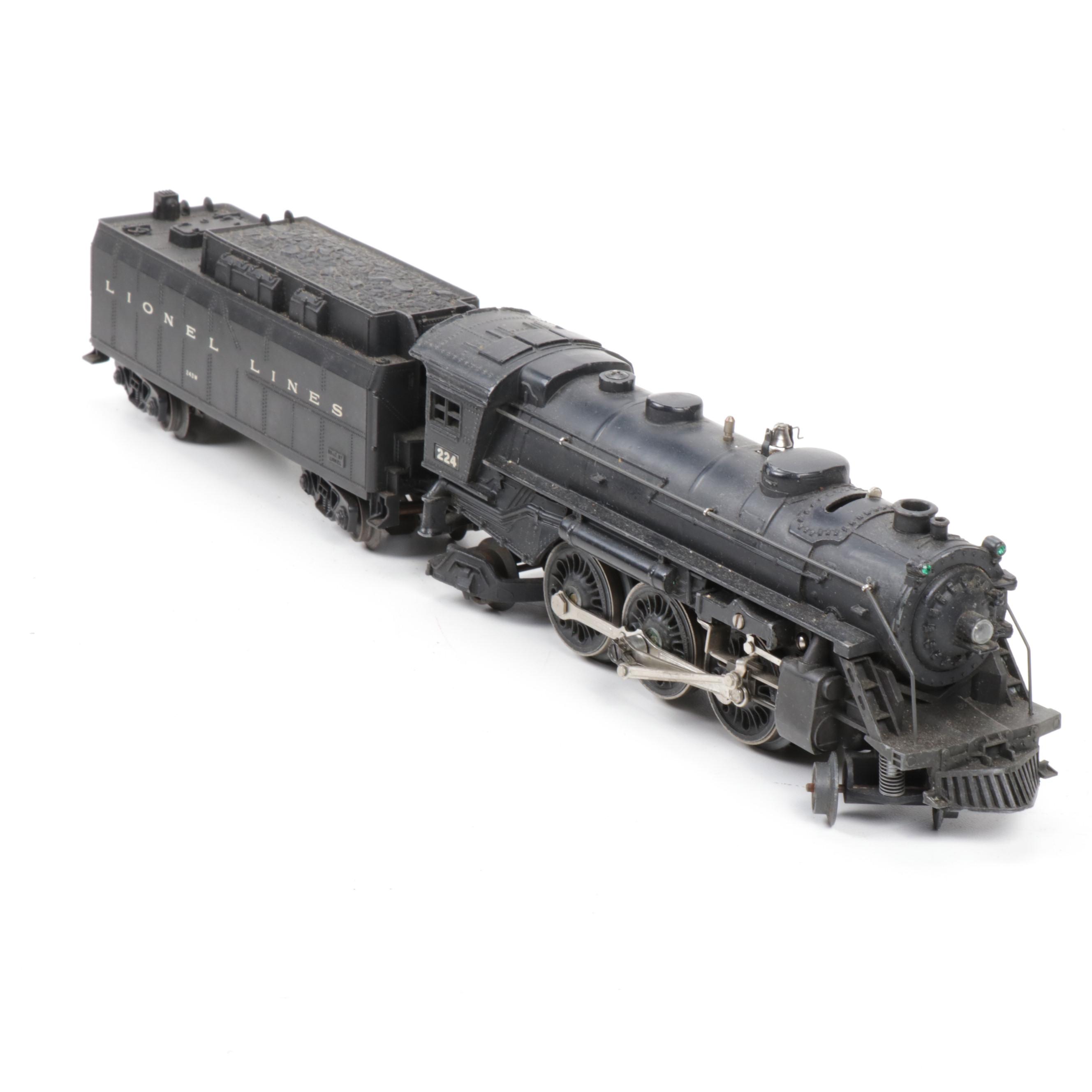 Lionel O-Scale 224 and 1666 Steam Locomotives with Tenders,1940s