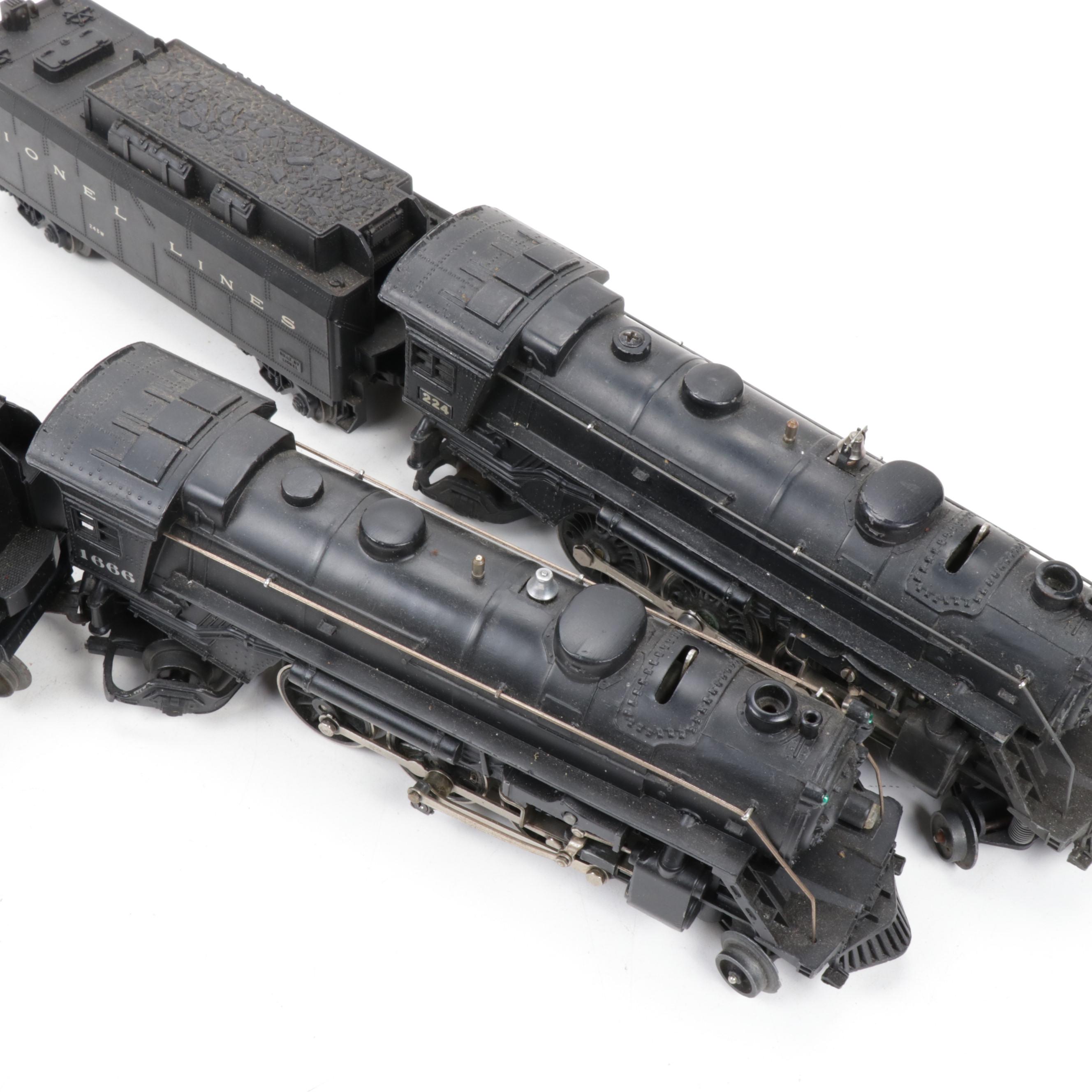 Lionel O-Scale 224 and 1666 Steam Locomotives with Tenders,1940s