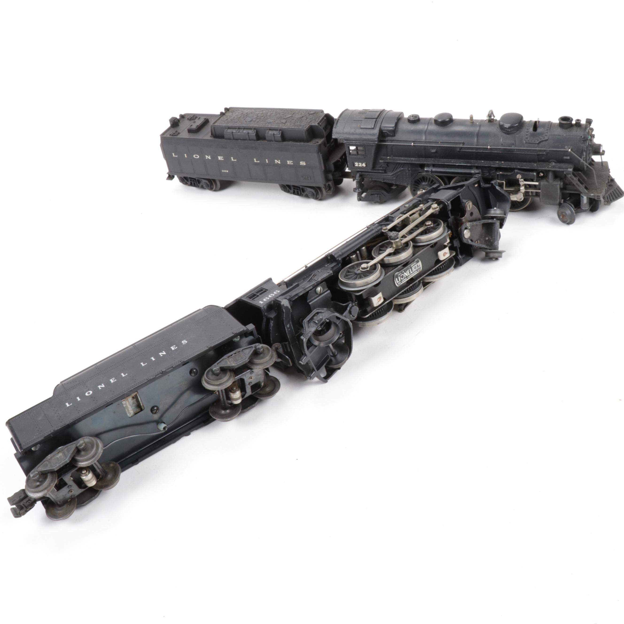 Lionel O-Scale 224 and 1666 Steam Locomotives with Tenders,1940s