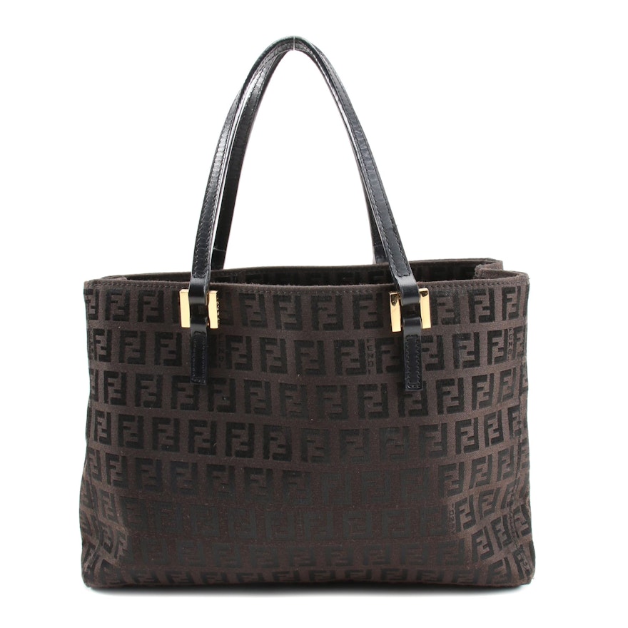 Fendi Shoulder Tote in Dark Brown Zucchino Canvas and Leather