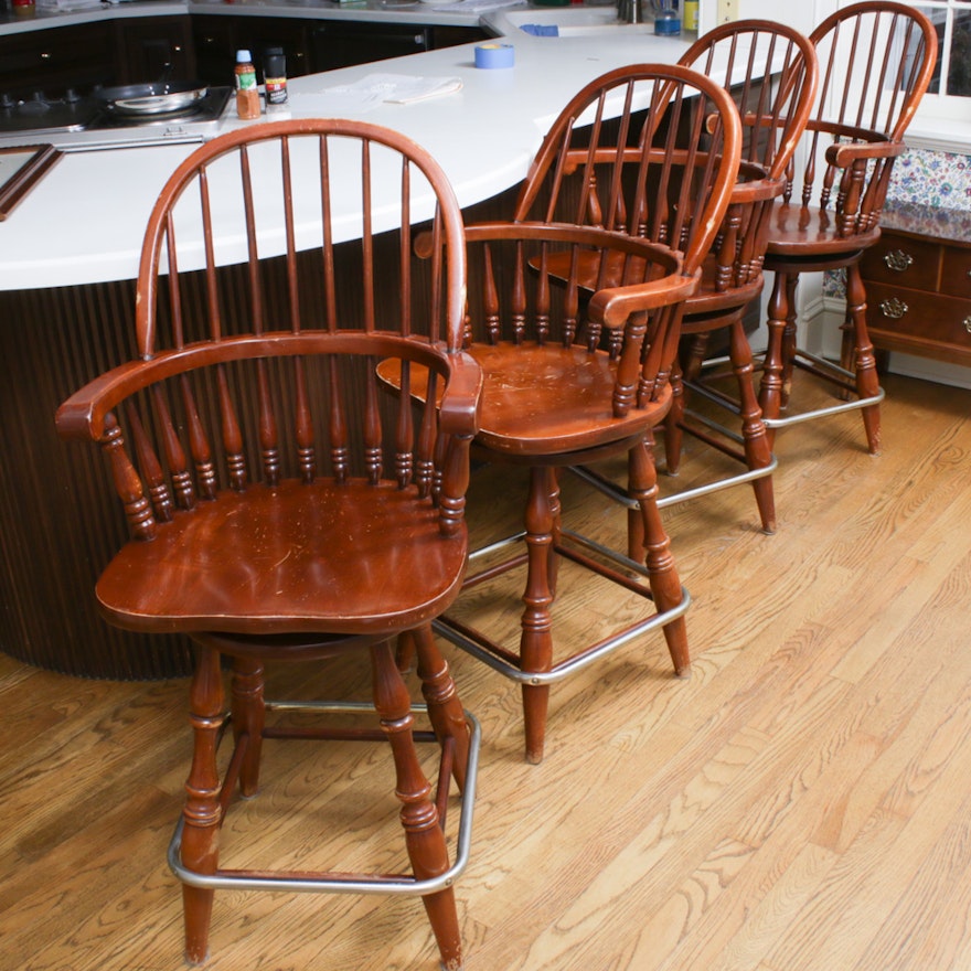 Virginia House Bar Stools with Swivel Return, Late 20th Century