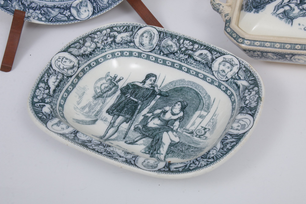Wedgwood "Ivanhoe" Blue Transferware Serveware, Early 20th Century