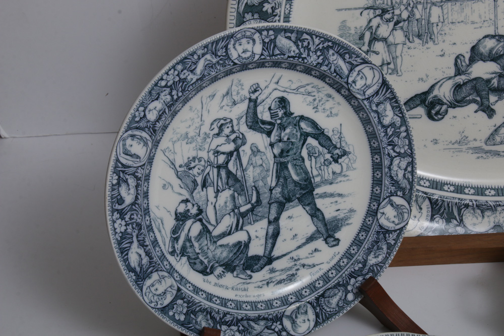 Wedgwood "Ivanhoe" Blue Transferware Serveware, Early 20th Century