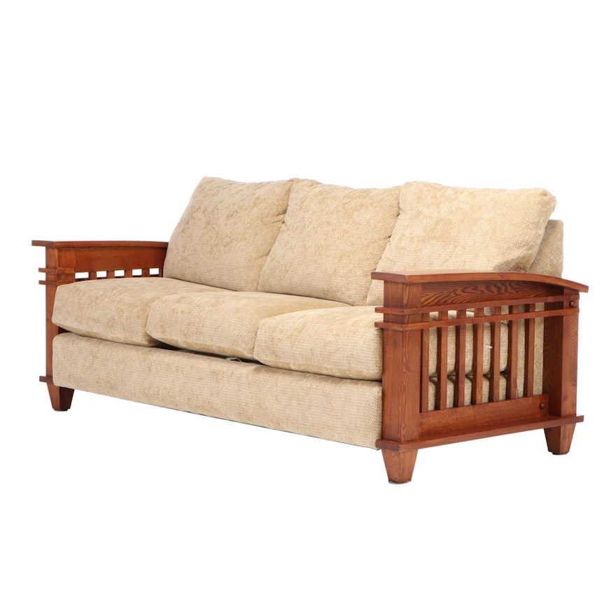 Schweiger "Amish McCoy" Mission Style Oak Upholstered Sofa, Late 20th Century