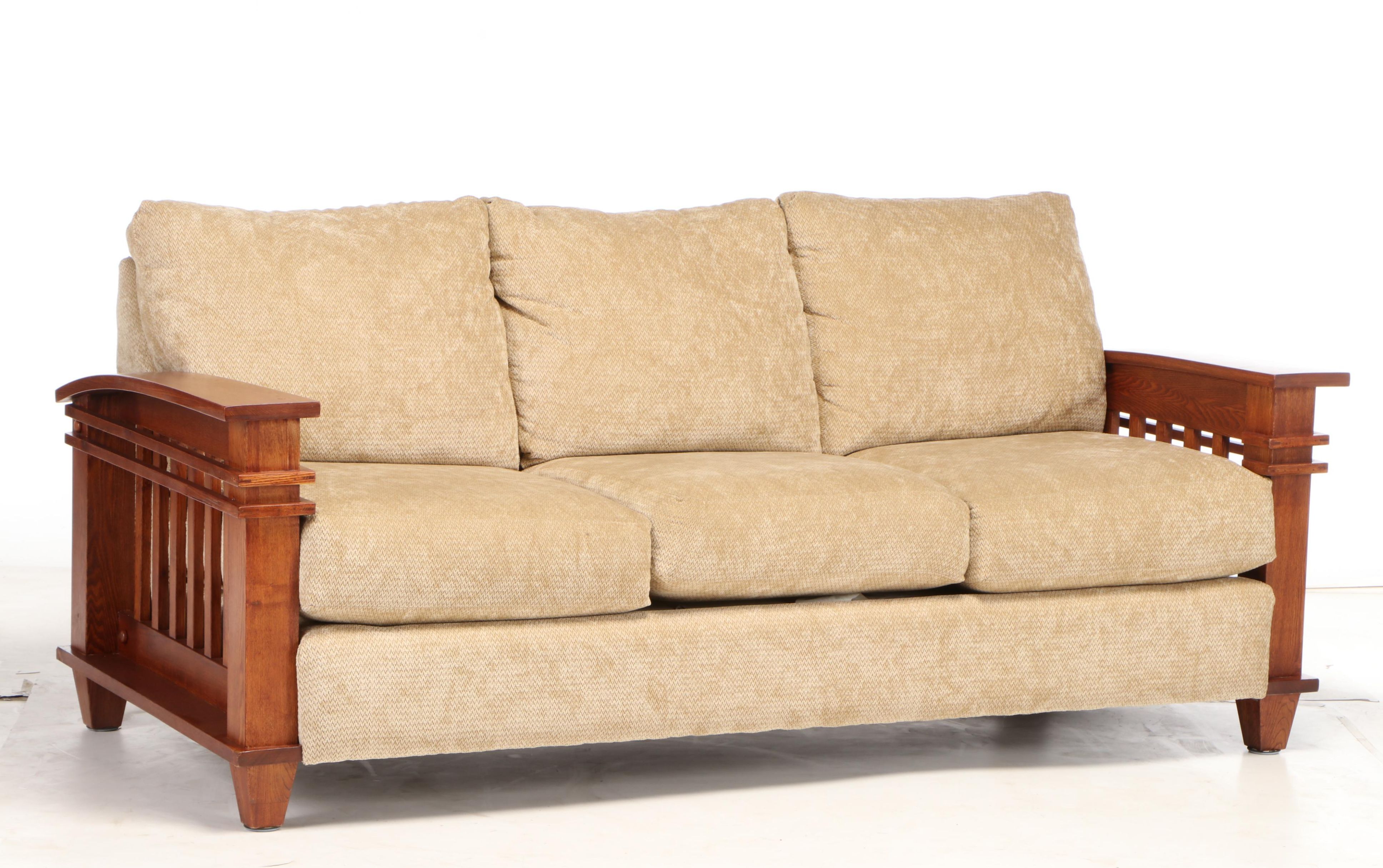 Schweiger "Amish McCoy" Mission Style Oak Upholstered Sofa, Late 20th Century