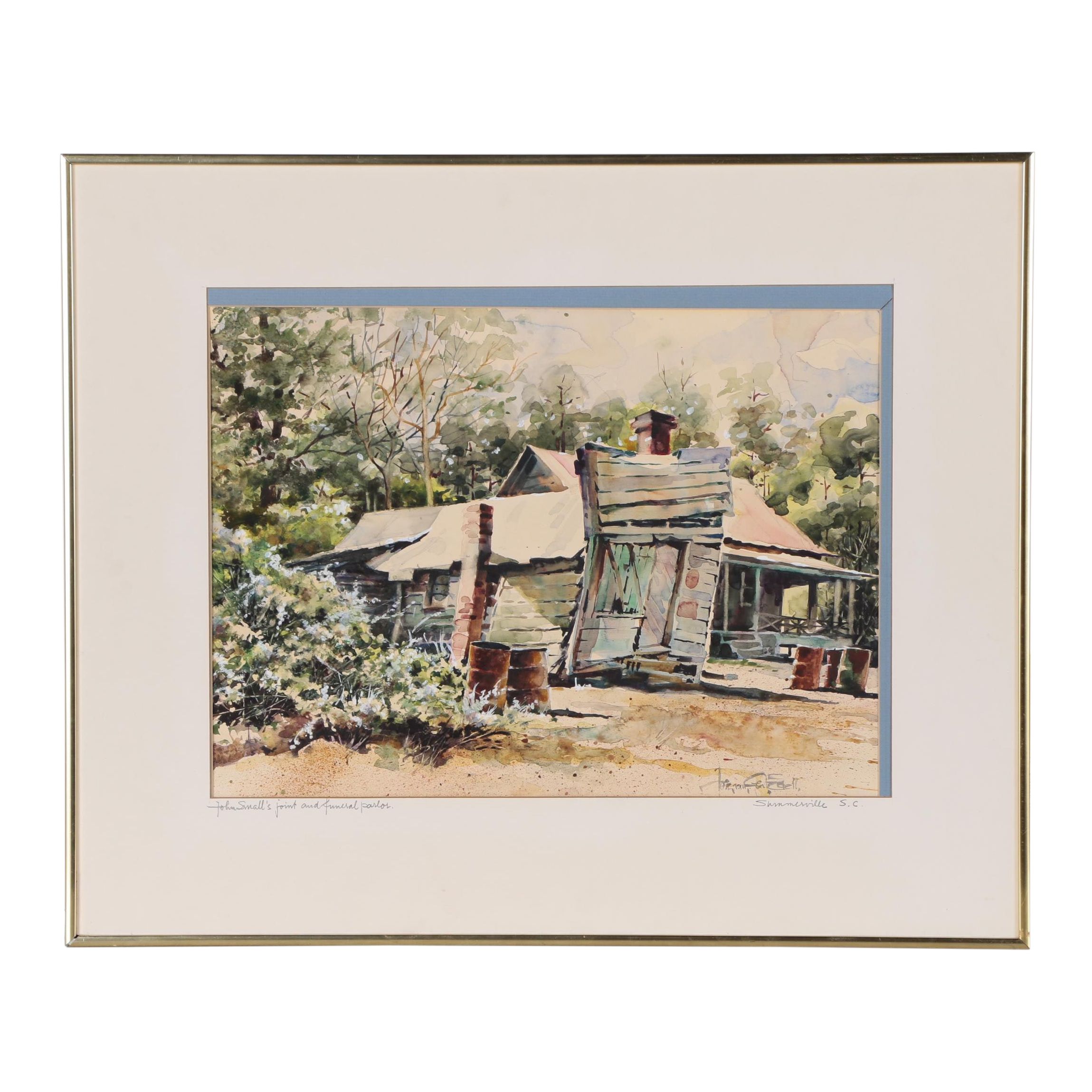 Josie van Gent Edell Watercolor Painting "John Small's Joint and Funeral Parlor"
