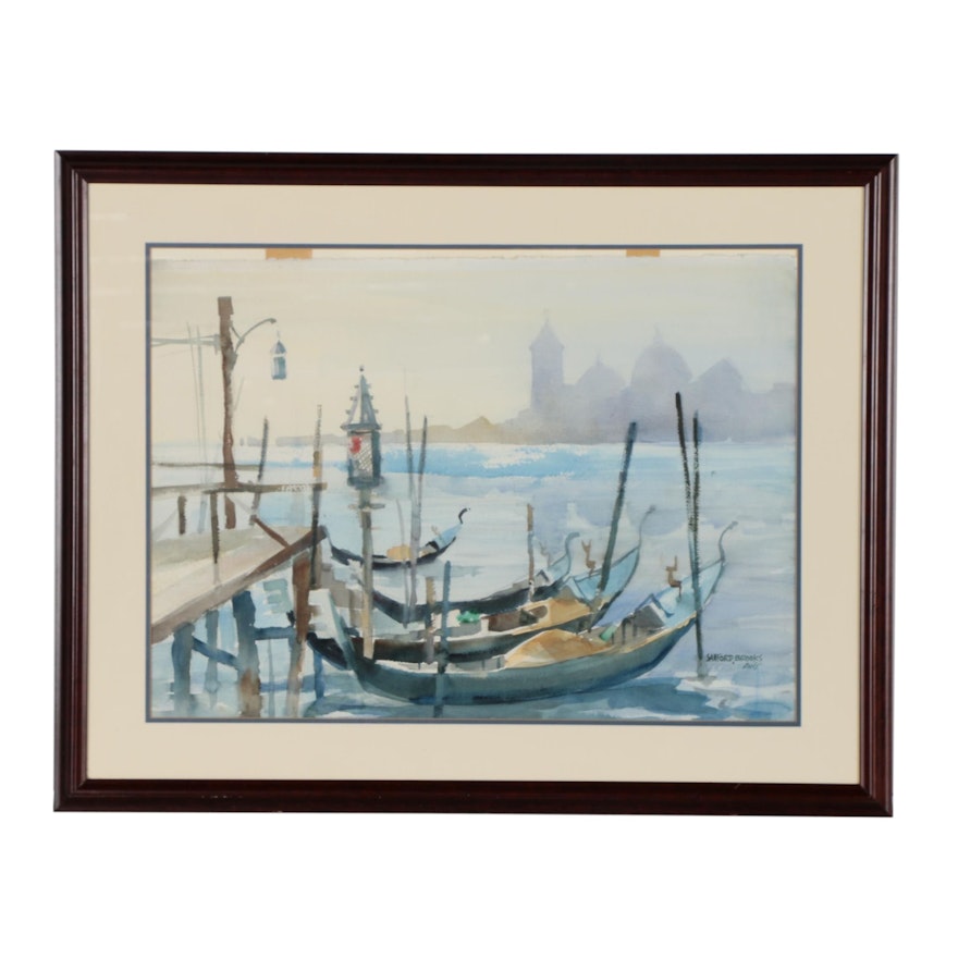 Sanford Brooks Harbor Scene Watercolor Painting