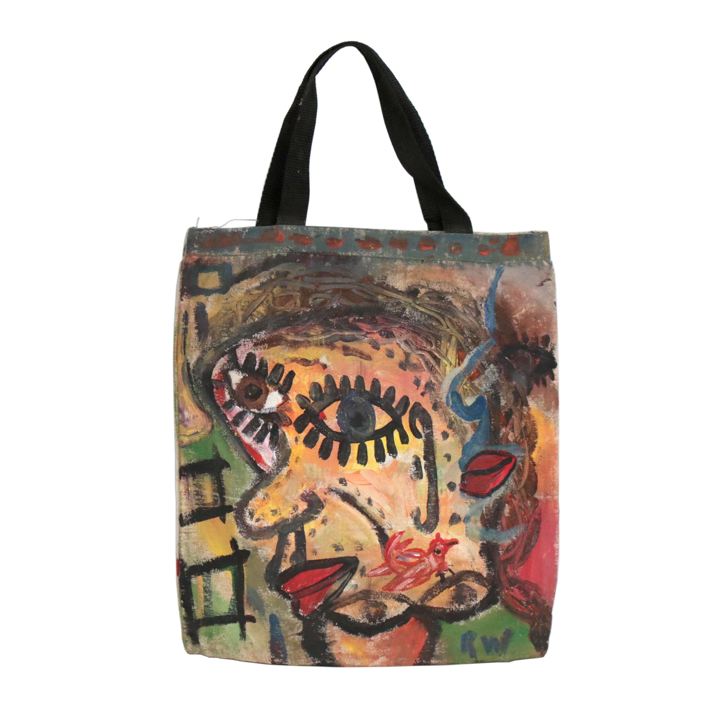 Robert Wright Abstract Acrylic Painting on Canvas Bag