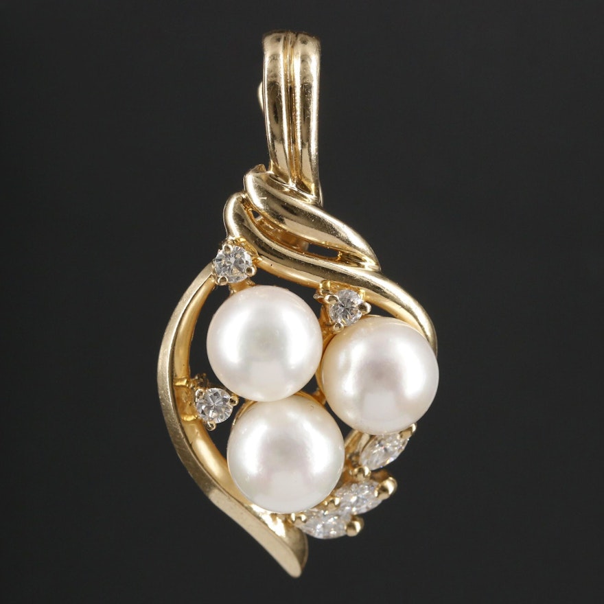 14K Yellow Gold Cultured Pearl and Diamond Enhancer Pendant