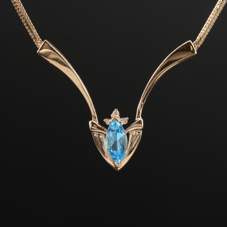 14K Yellow Gold Topaz and Diamond Necklace