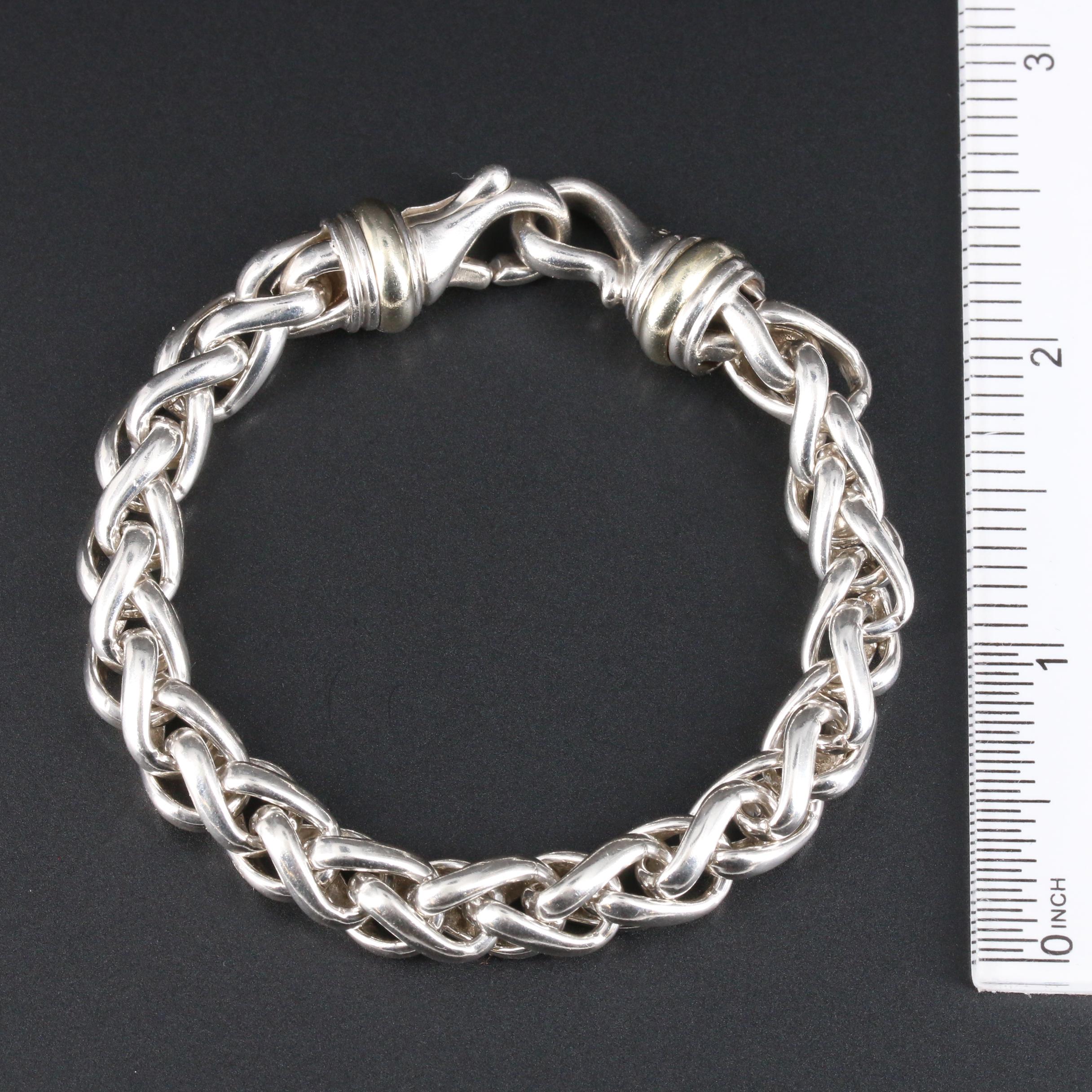 Vintage David Yurman Sterling Wheat Chain Bracelet with 14K Accents