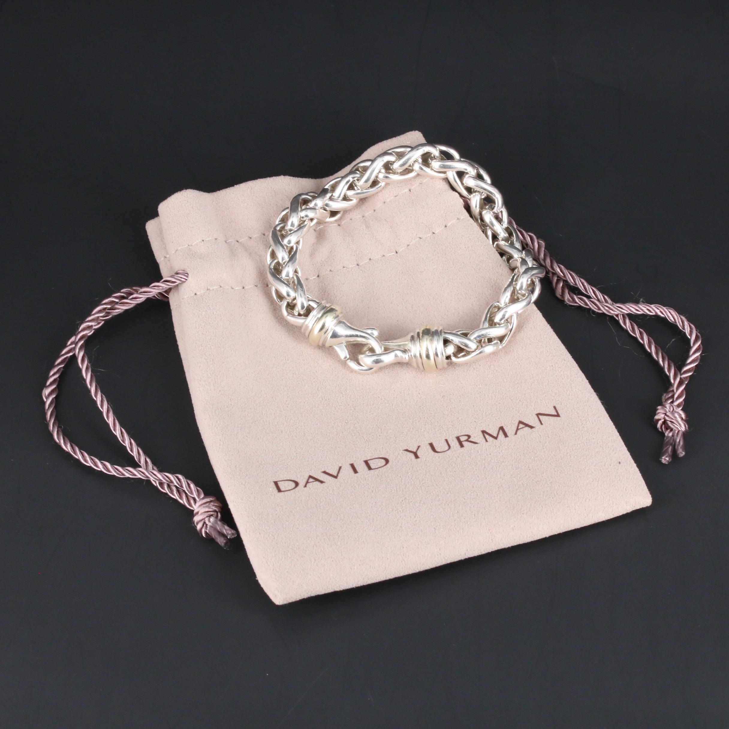 Vintage David Yurman Sterling Wheat Chain Bracelet with 14K Accents