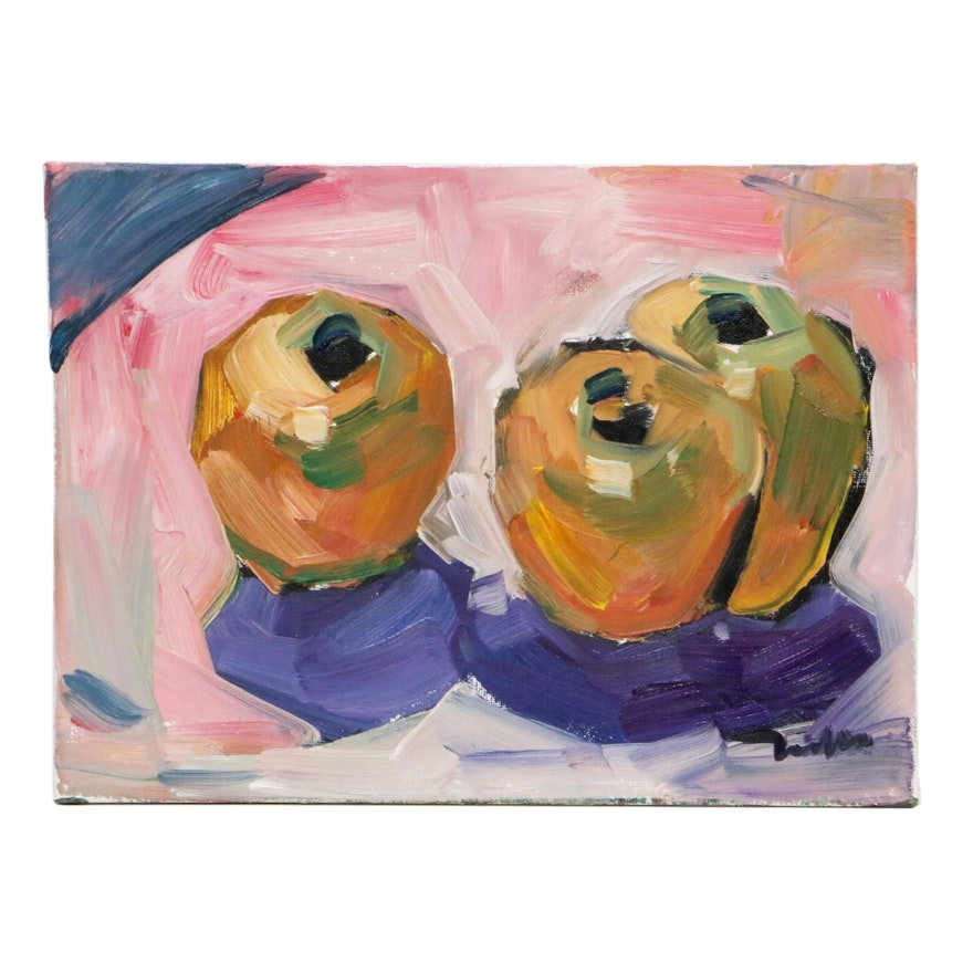 Jose Trujillo Still Life Oil Painting "Golden Apples," 2019