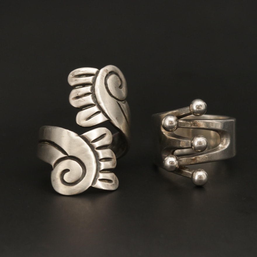 Modernist Sterling Silver Rings Featuring Anna Geta Eker and Taxco