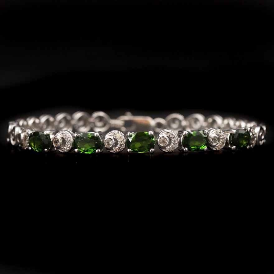 Sterling Silver Diopside and Topaz Bracelet