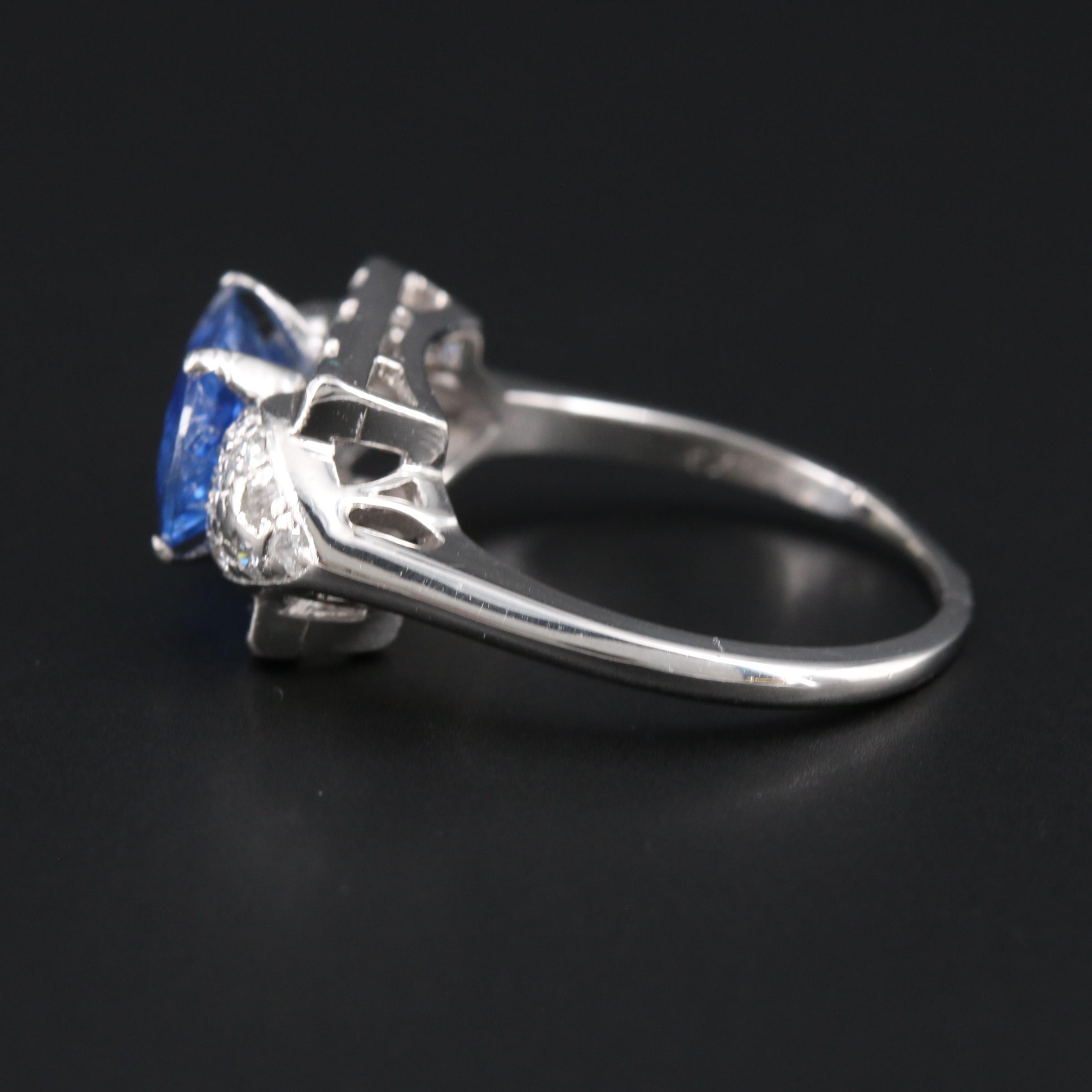 Vintage Platinum 2.60 CT Kyanite and Diamond Ring with GIA Report
