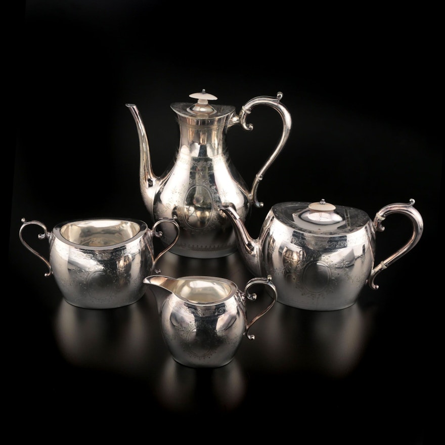 Atkin Brothers Silver Plate Teapot, Coffee Pot, Sugar, and Creamer