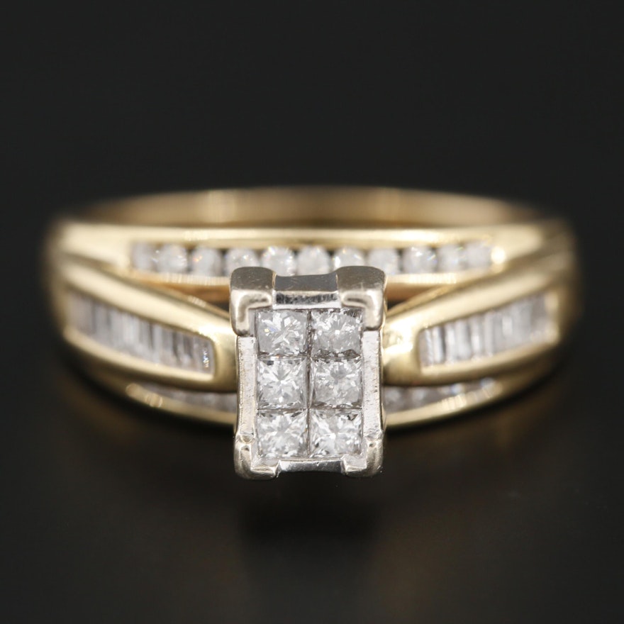 14K Yellow Gold Diamond Ring With 14K White Gold Head